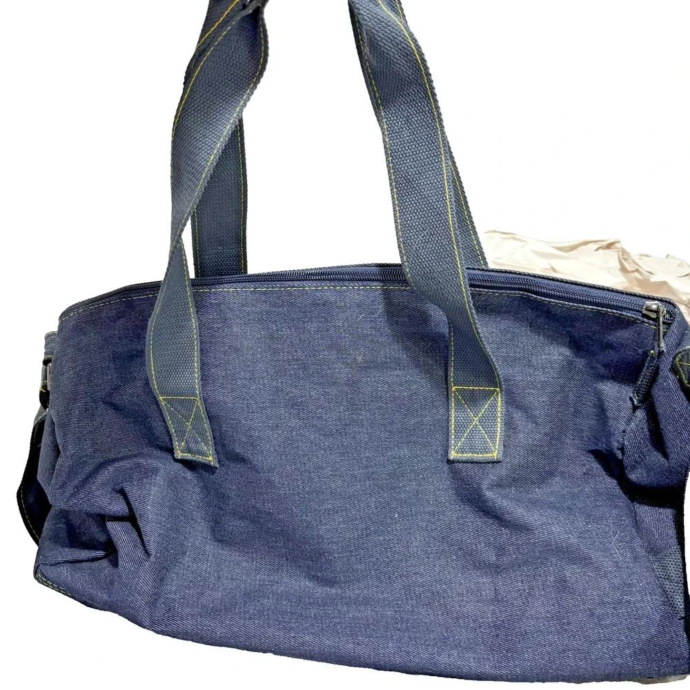 Jean Paul Gaultier Weekend Duffle Tote Travel Bag Blue Denim Canvas 2-Way Straps